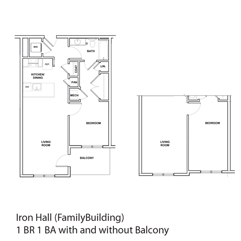 Floor plan for 1 bed, 1 bath, 674 sqft
